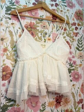 Aeropostale Cream Eyelet Peplum Camisole